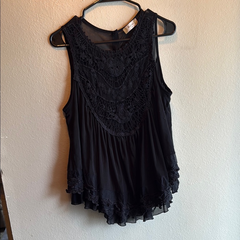 Altar’d State Black Asymmetrical Ruffled Sleeveless Blouse
